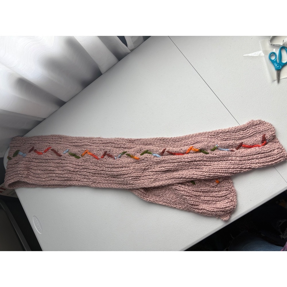 Treasure Bond Pink Knit Scarf With Multi Color Stitch Detail‎ One Size